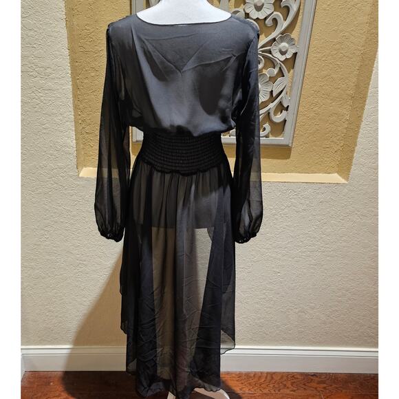 Black Sheer Overdress S  Gothic Boho Romantic Witchy Grunge Y2K Festival Dress - Picture 4 of 8